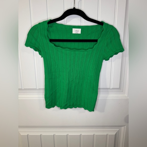 Wilfred Aritzia Green Crop Ribbed Cap Sleeve Blouse - Picture 2 of 5